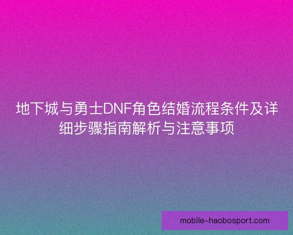 地下城与勇士DNF角色结婚流程条件及详细步骤指南解析与注意事项